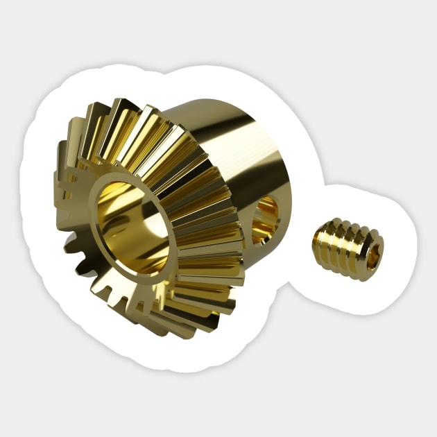 Polished gold bevel gear Sticker by 3d Tees